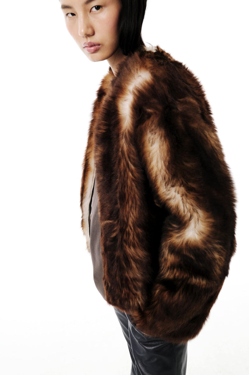 Shaggy Baby Collarless Coat | Toscana Shearling – Dark Chocolate/Beige