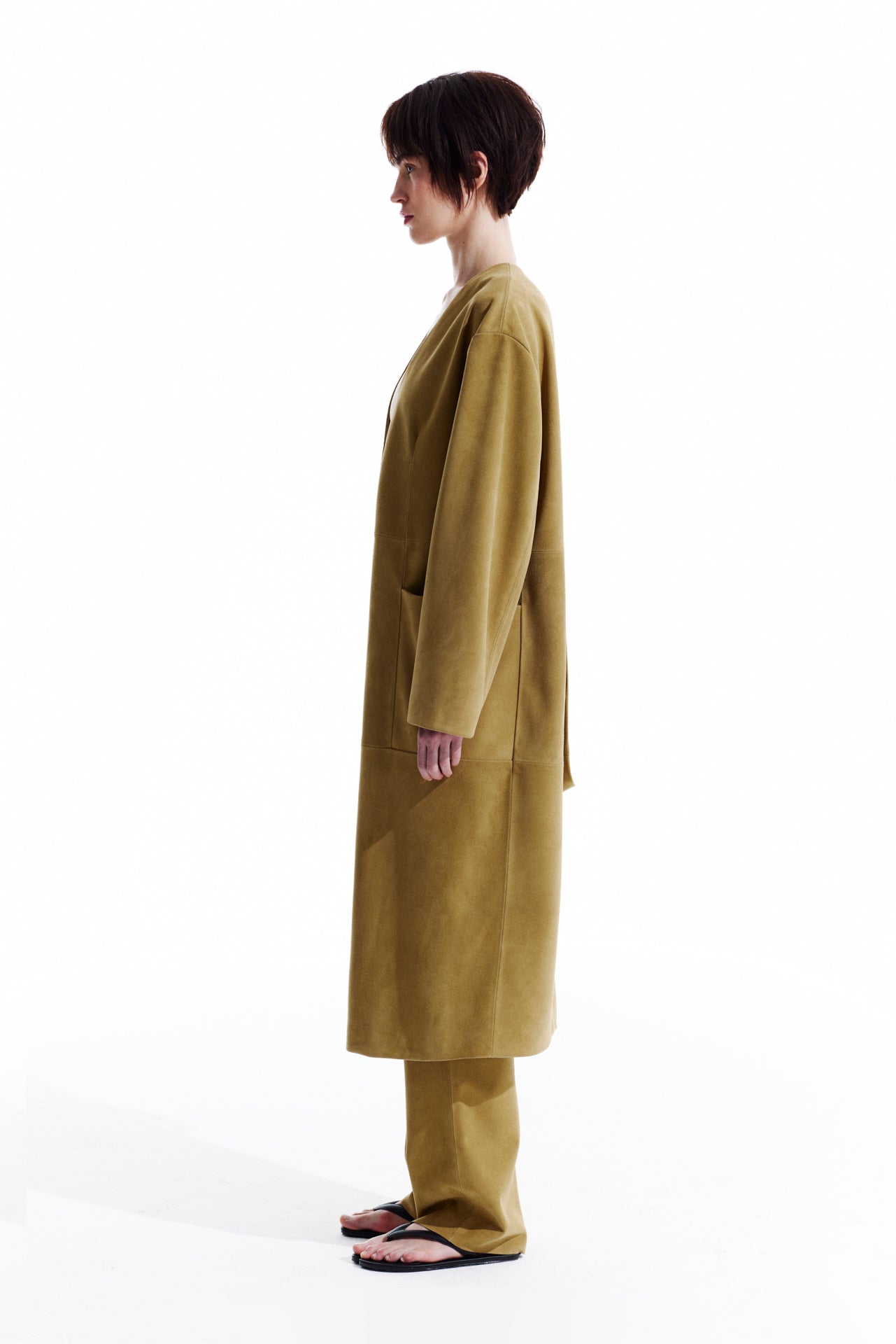 Long suede cardigan - Olive