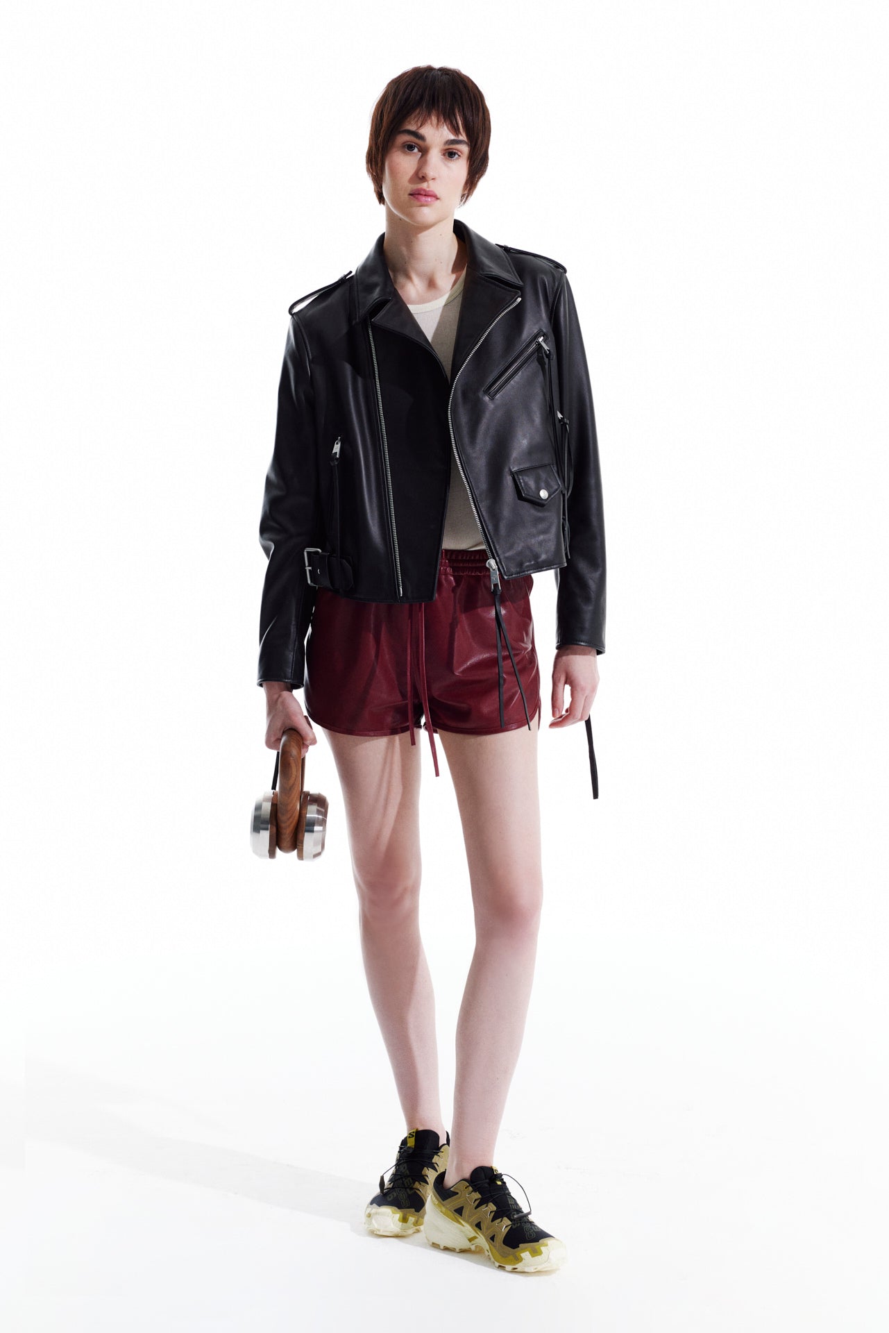 leather mini shorts - burgundy