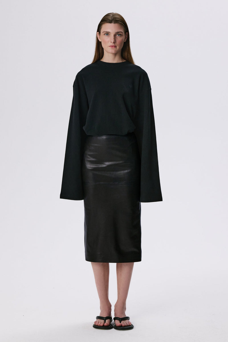 Long Sleeve Crew Neck Shirt | Cotton Piqué – Black