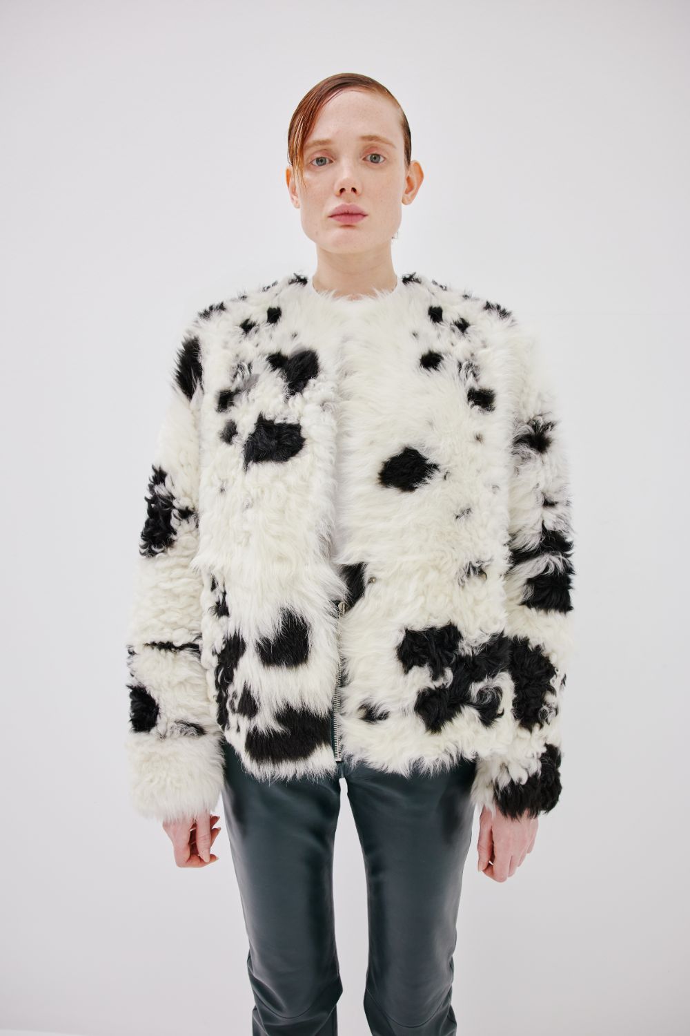 NEW BABY shearling jacket - BLACK & WHITE NATURALLY DOTTED
