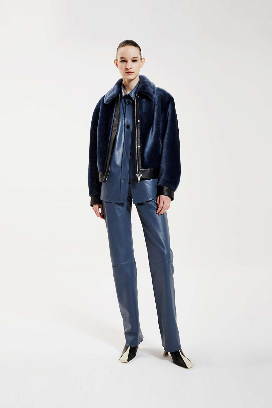 "Courage" Shearling Bomber Jacket - Gray Blue