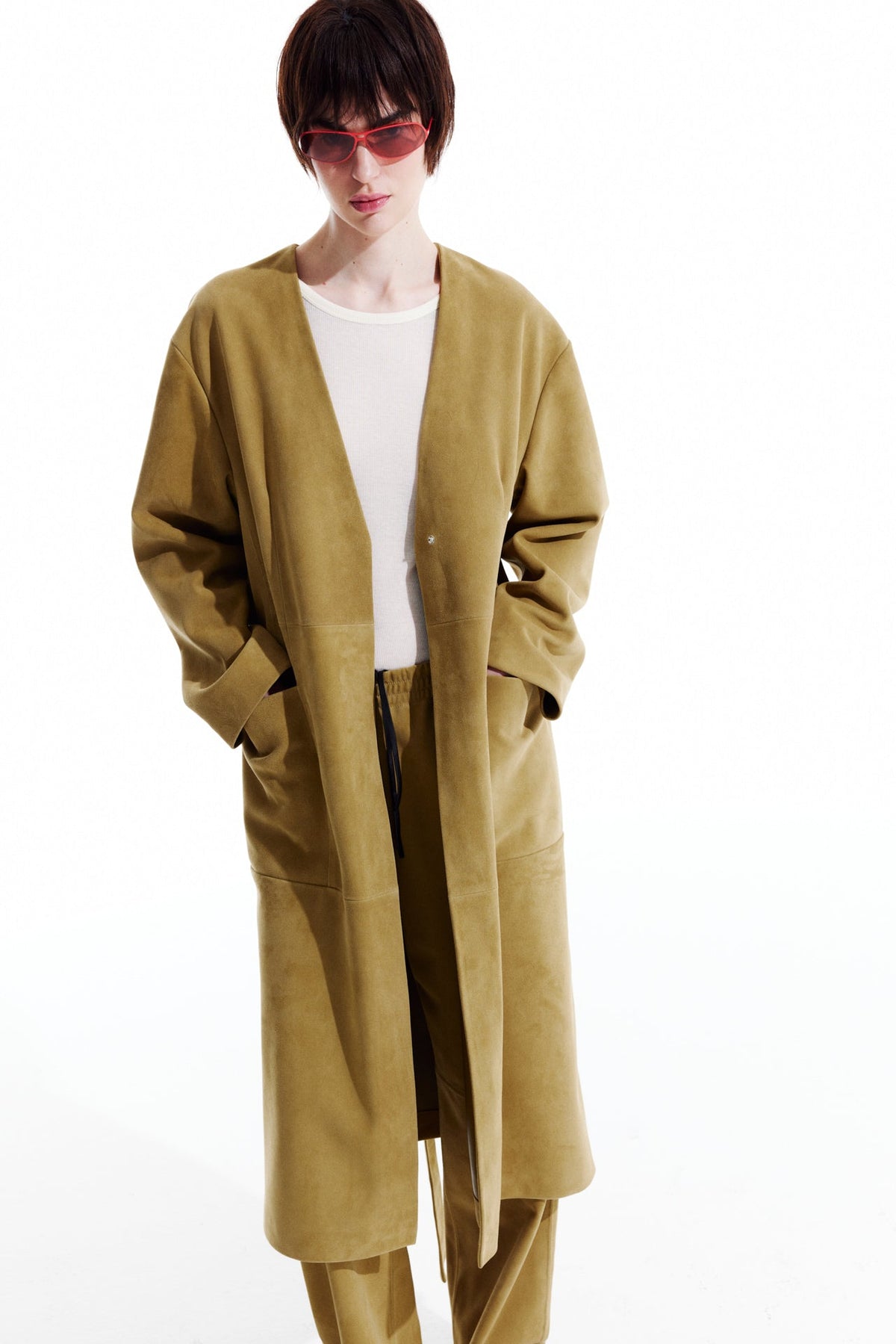 Long Suede Cardigan - Beige Stone
