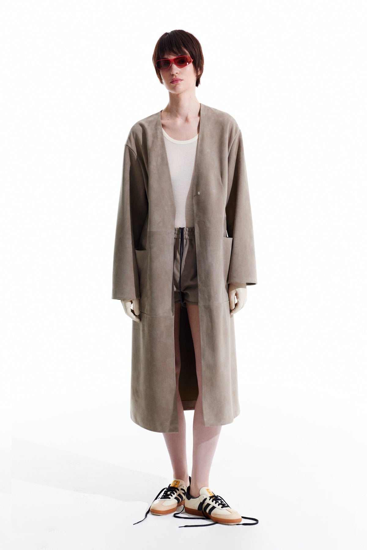 Long Suede Cardigan - Beige Stone