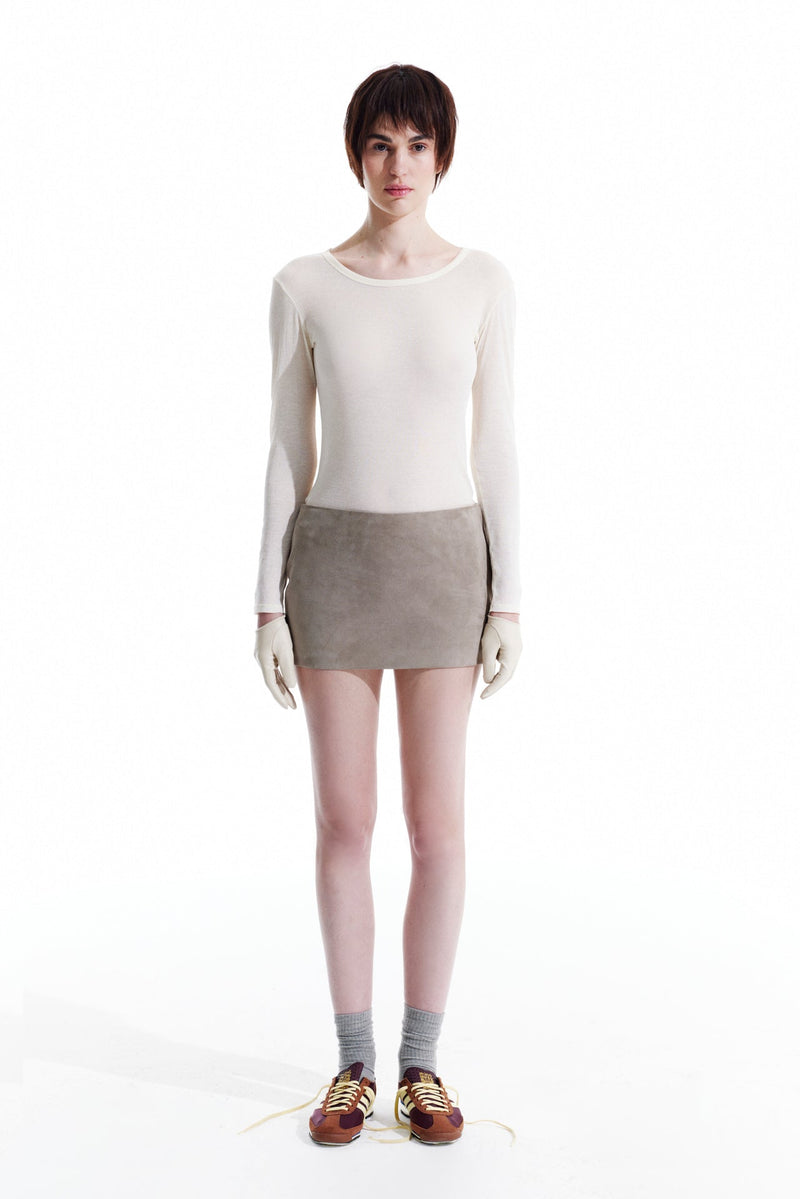 Mini Skirt | Suede – Stone Beige
