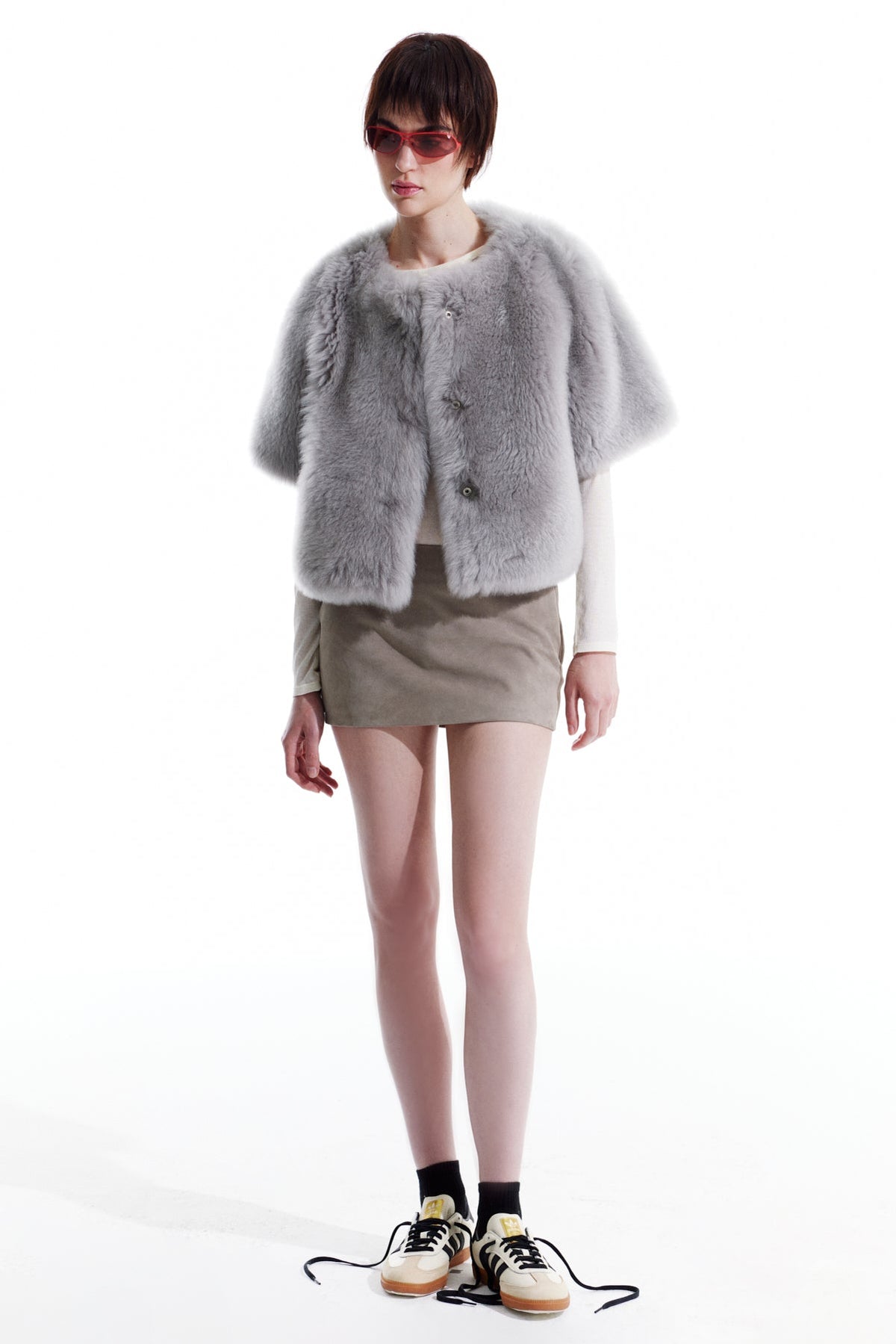 Three Quarter Sleeve Shearling Cardigan jacket - Black