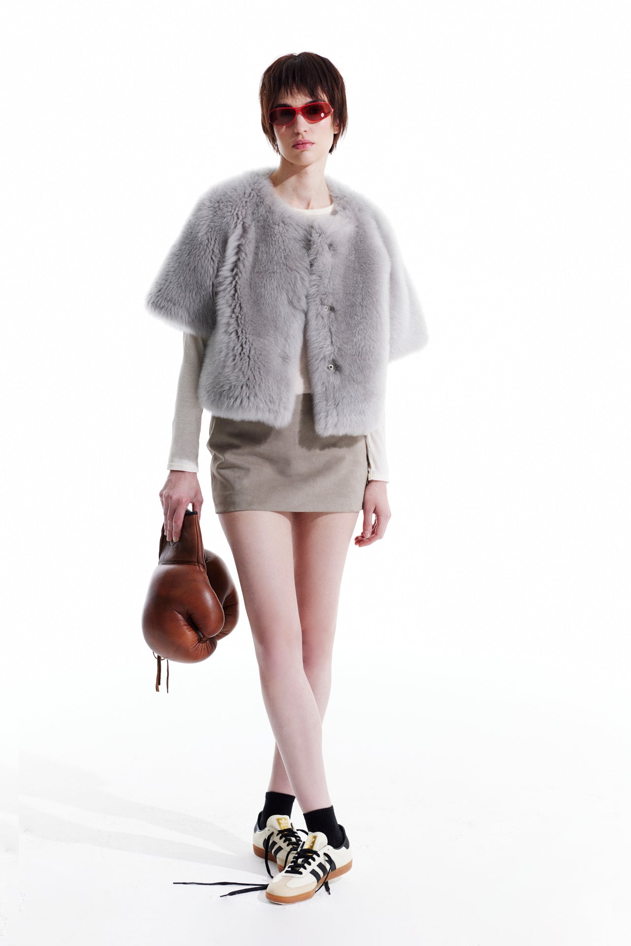 Three Quarter Sleeve Tibetan Wool Cardigan Jacket - Grey