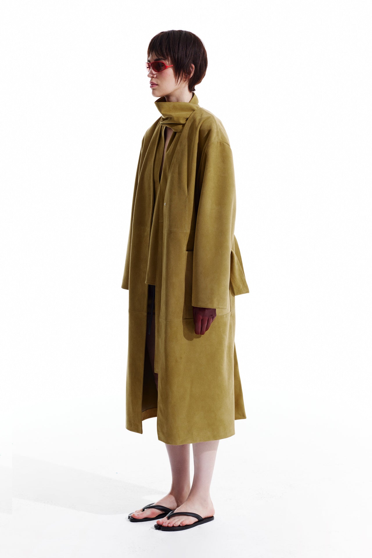 Long Suede Cardigan - Olive