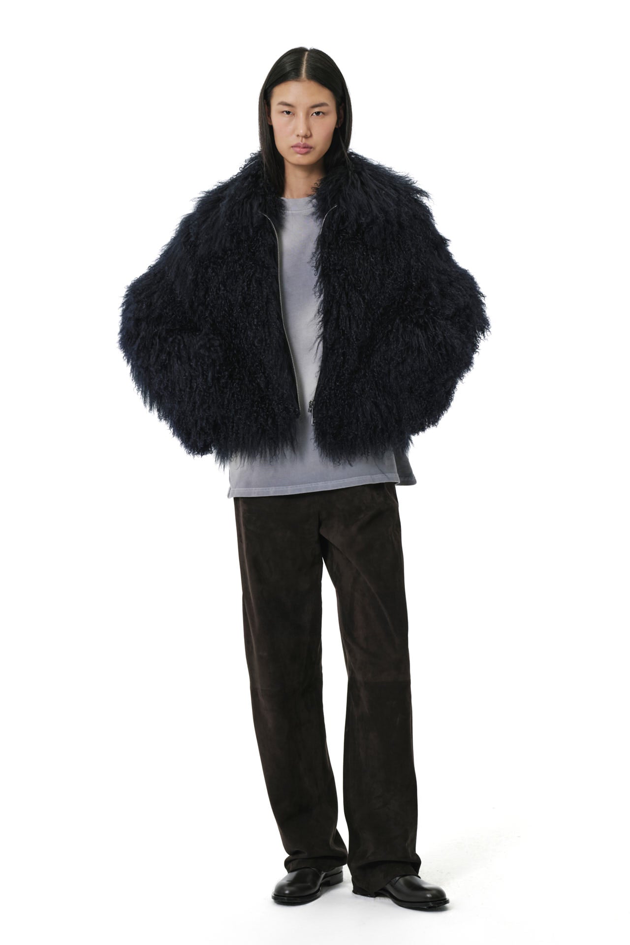 Shaggy Baby Mongolian Wool Coat 2.0 - Navy