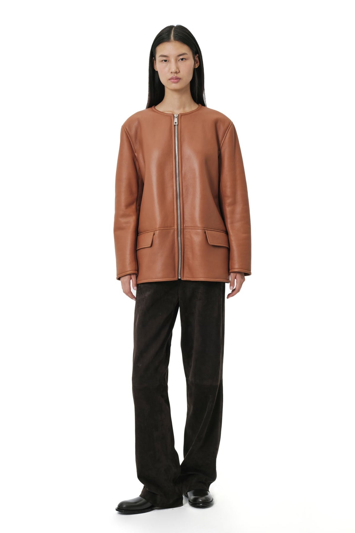 Still Jacket | Semi-Curly Merino Shearling - Cognac & Dark Chocolate