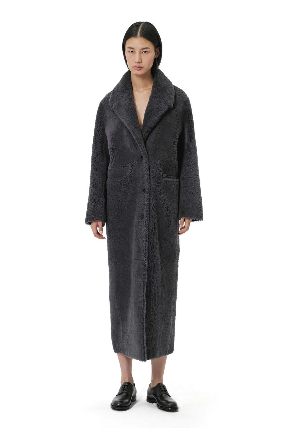 Diana V Neck '25 | Curly Merino Shearling - Dark Grey