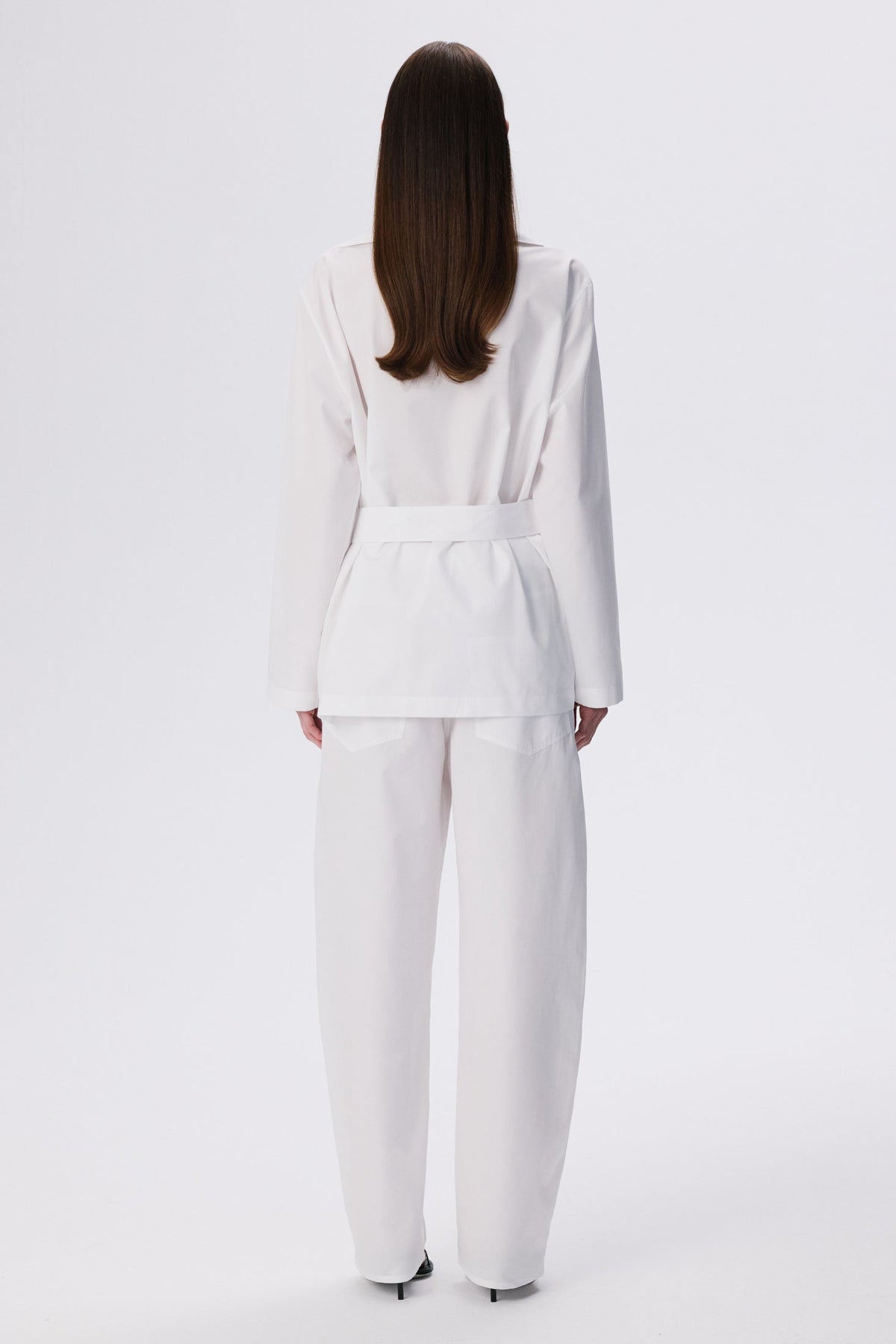 Soft Curve Barrel Pants | Cotton Poplin – White