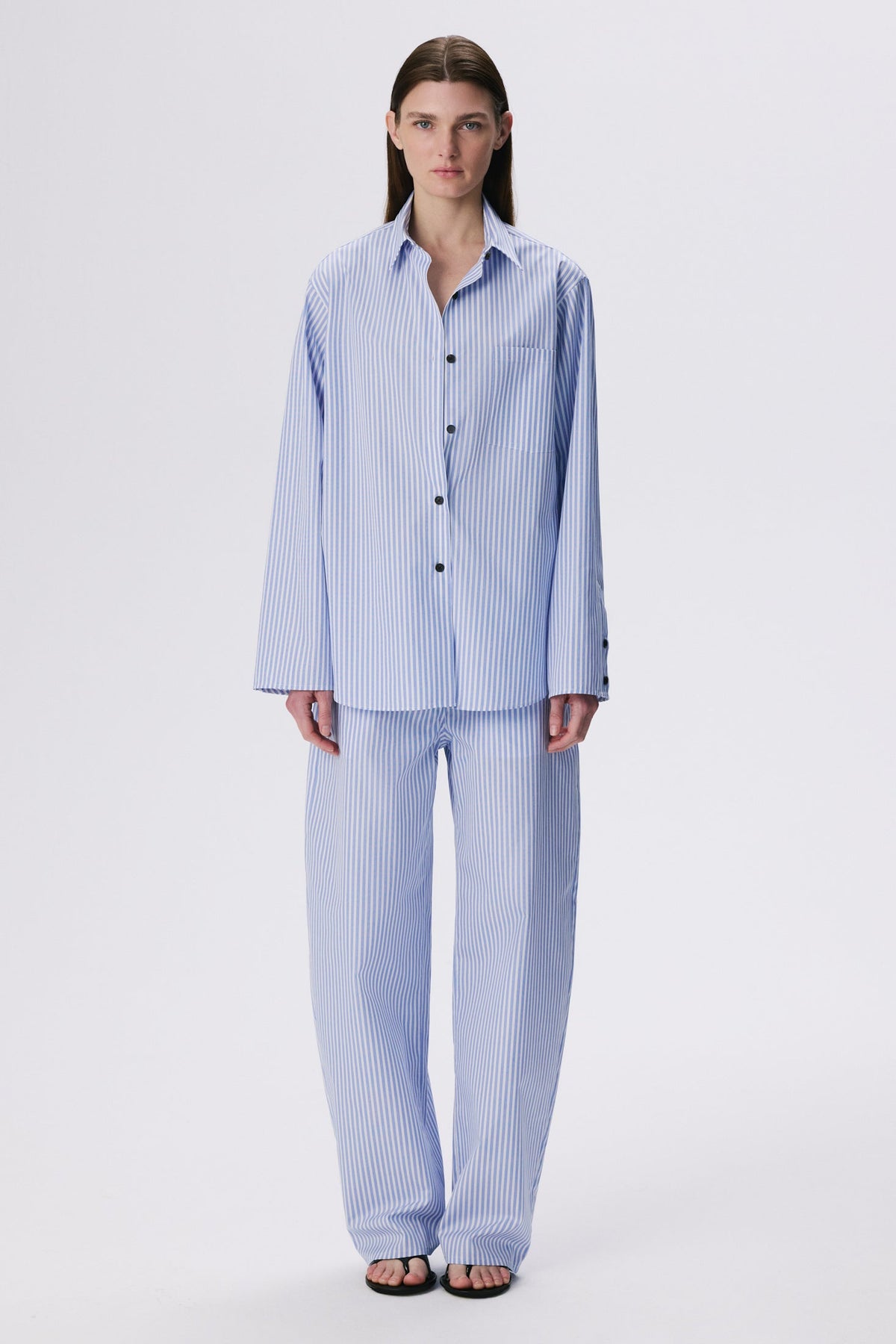 Soft Curve Barrel Pants | Cotton Poplin – Blue Stripe