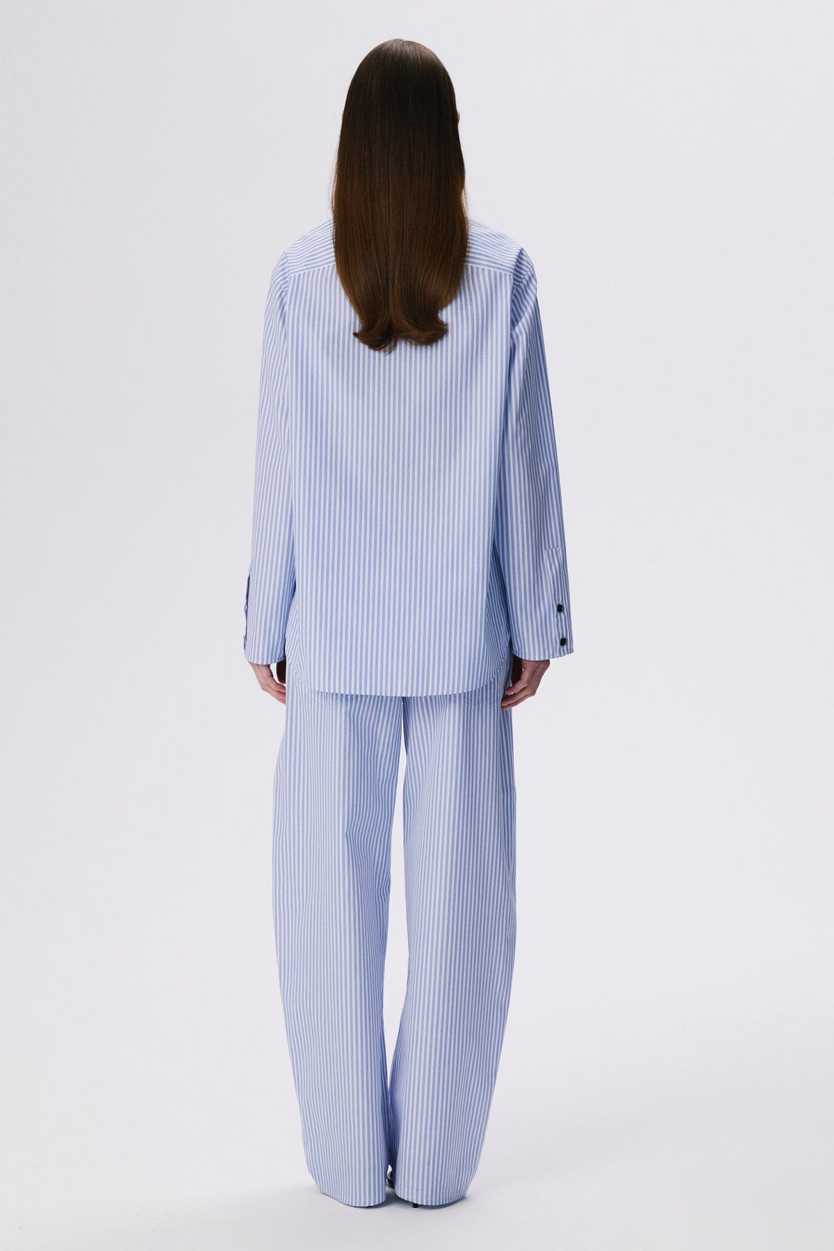 Soft Curve Barrel Pants | Cotton Poplin – Blue Stripe