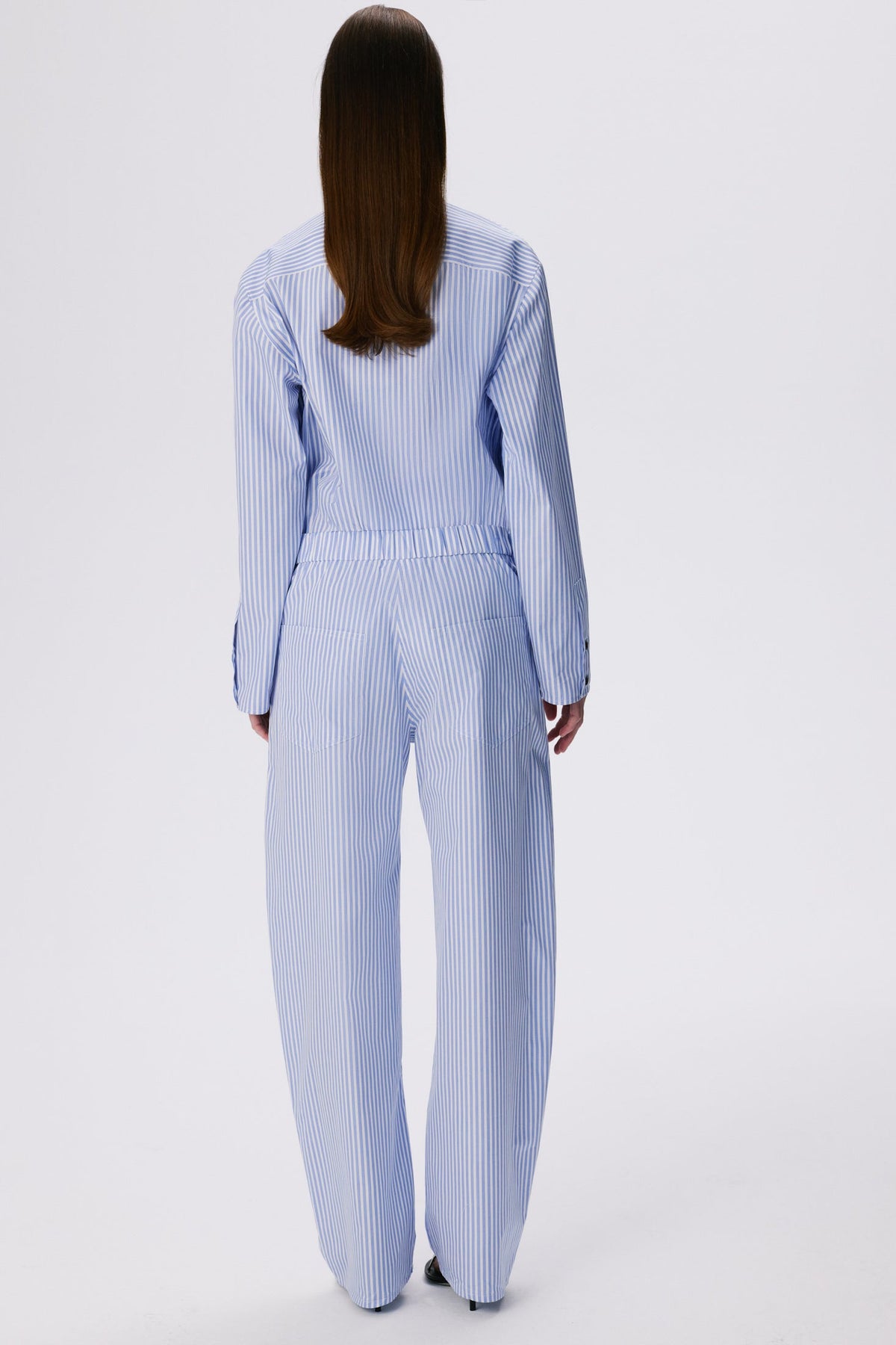 Soft Curve Barrel Pants | Cotton Poplin – Blue Stripe