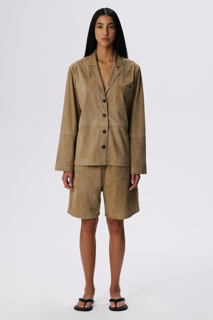 Pyjama Shirt Jacket | Metis Suede – British Khaki