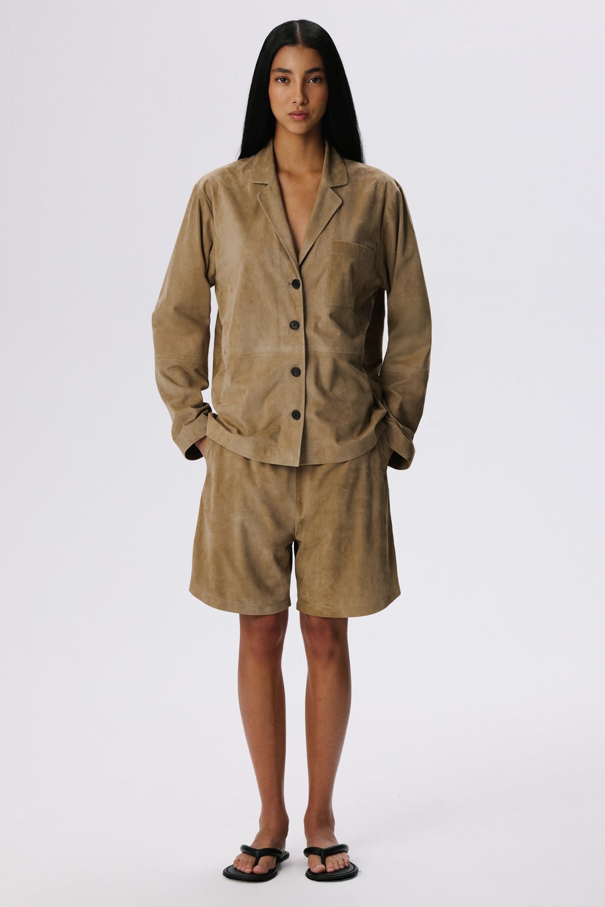 Pyjama Shirt Jacket | Metis Suede – British Khaki