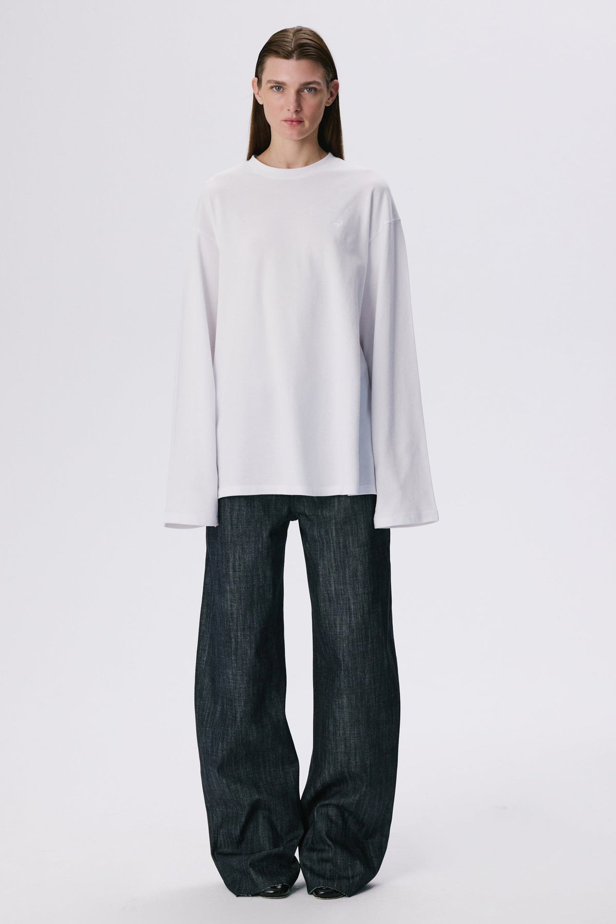 Long Sleeve Crew Neck Shirt | Cotton Piqué – White