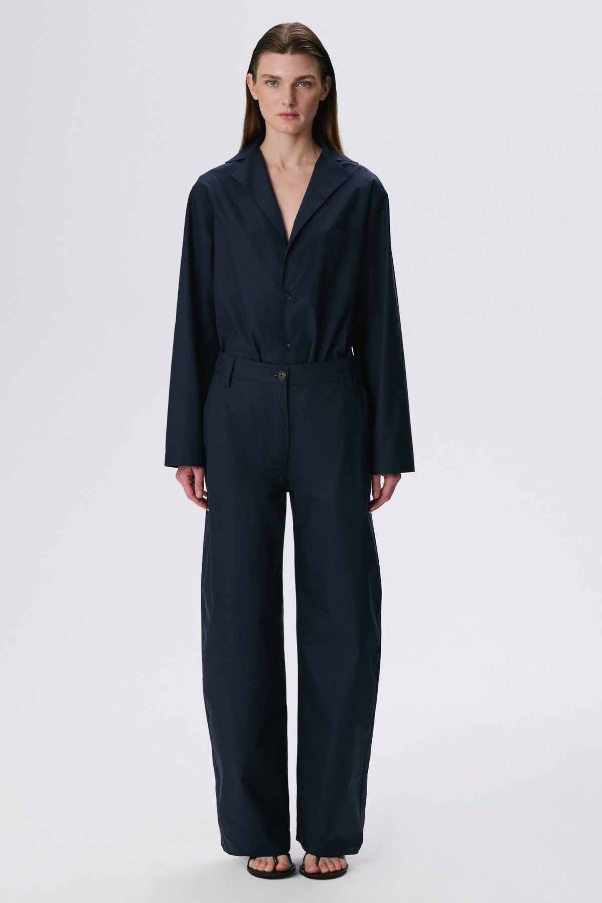 In Bloom Shirt | Cotton Poplin – Blue Black