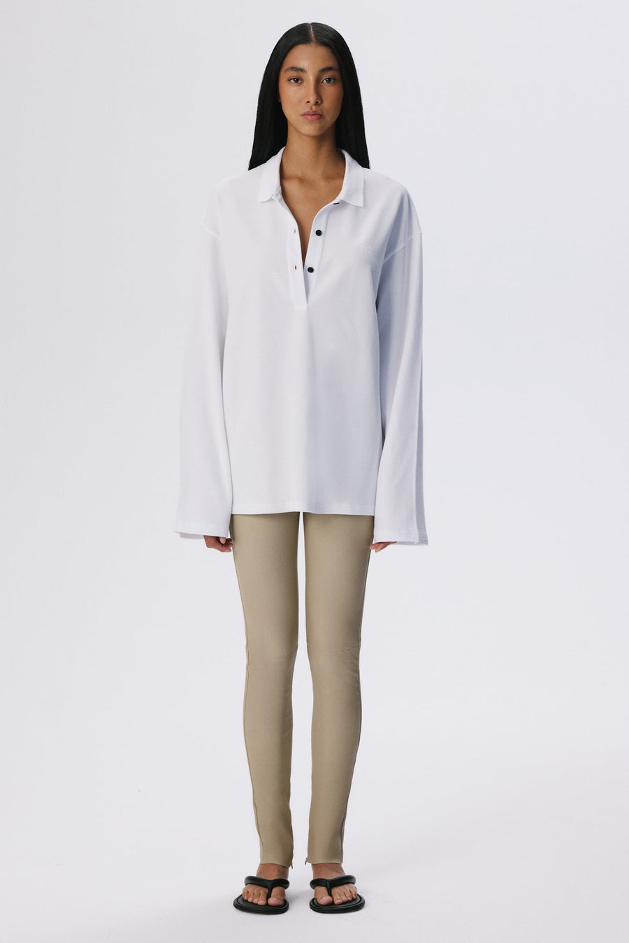 Long Sleeve Polo Shirt | Cotton Piqué – White