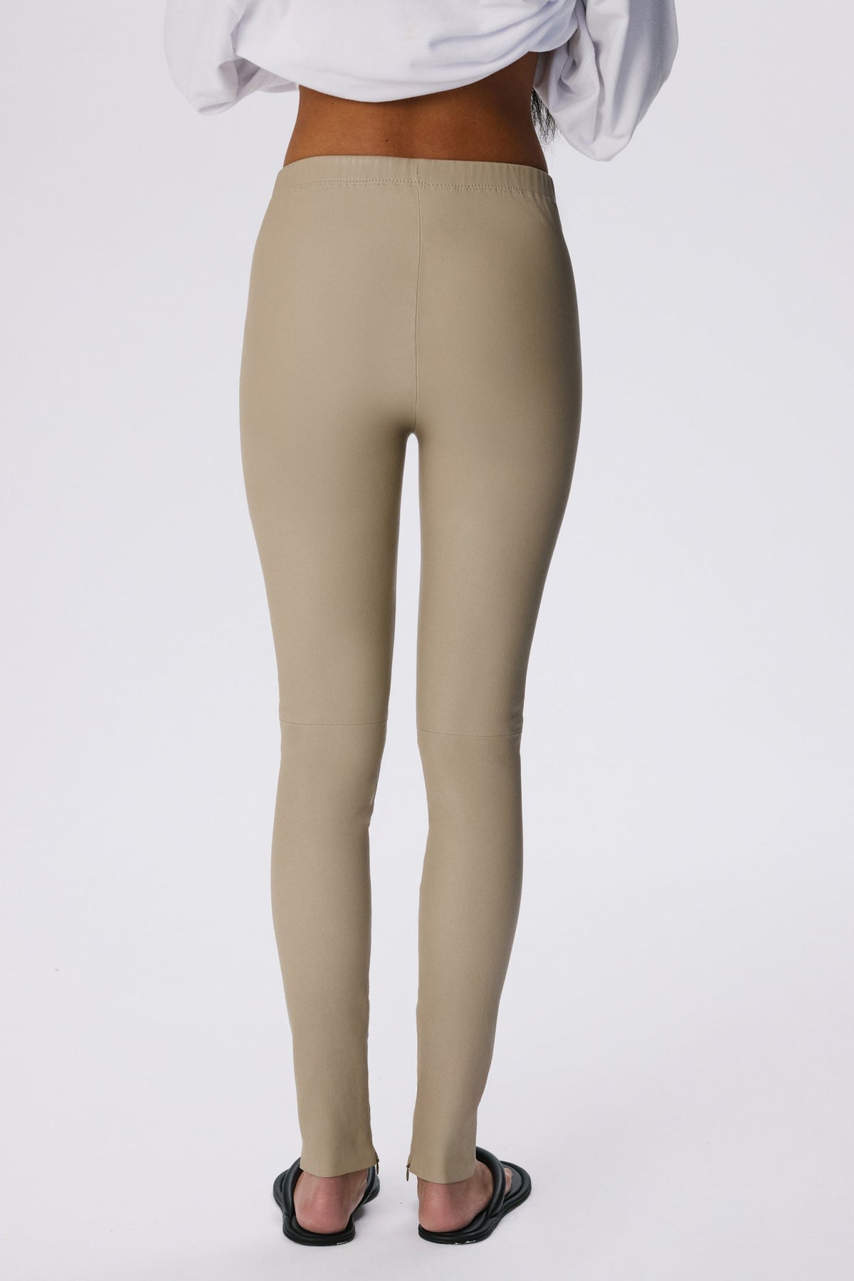 Stretch Leather Leggings | Beige