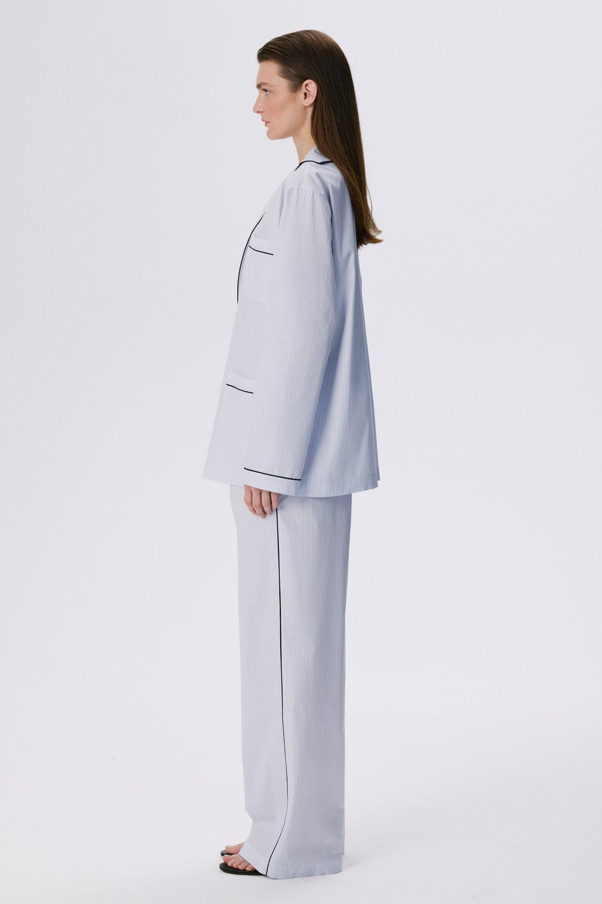 In Bloom Shirt | Cotton Poplin – Blue / Black Pinstripe
