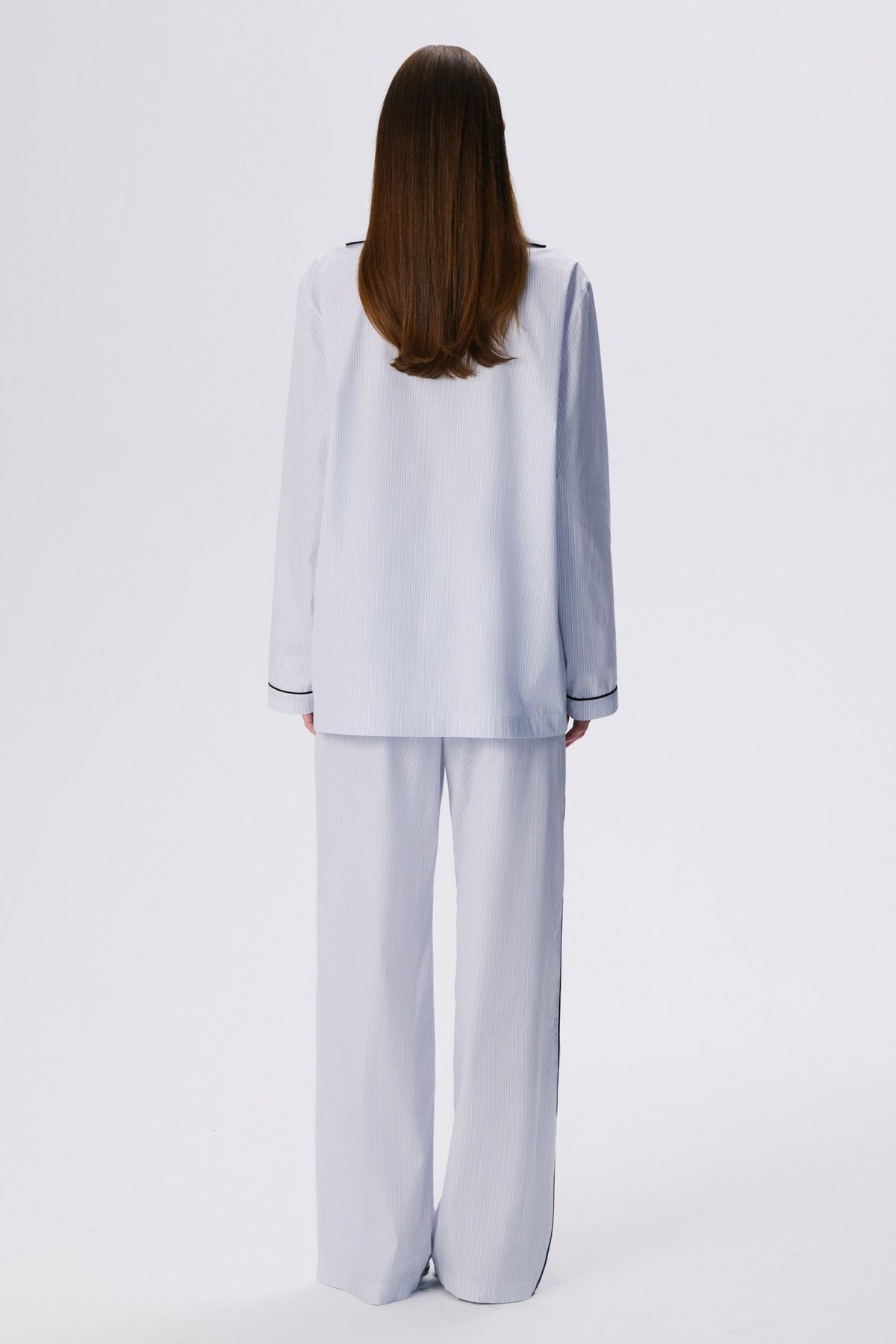 Lounge Pants | Cotton Poplin – Blue / Black Pinstripe