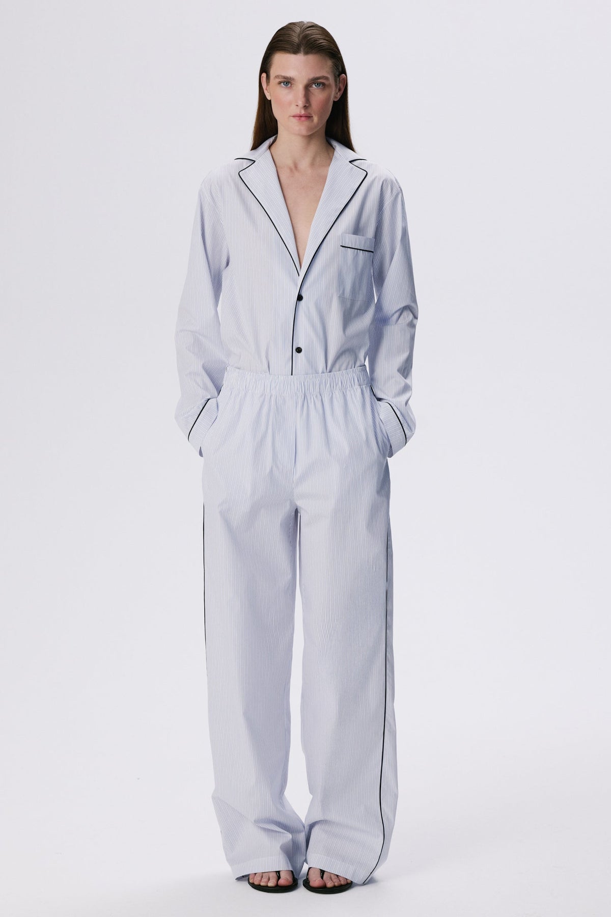 In Bloom Shirt | Cotton Poplin – Blue / Black Pinstripe