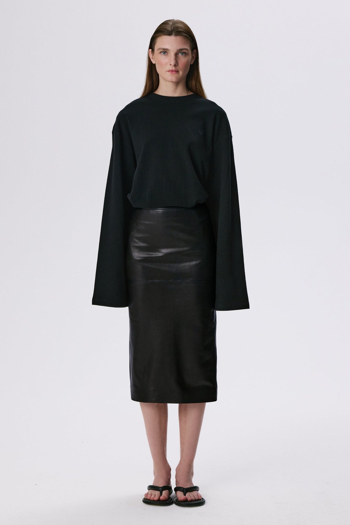 Long Sleeve Crew Neck Shirt | Cotton Piqué – Black