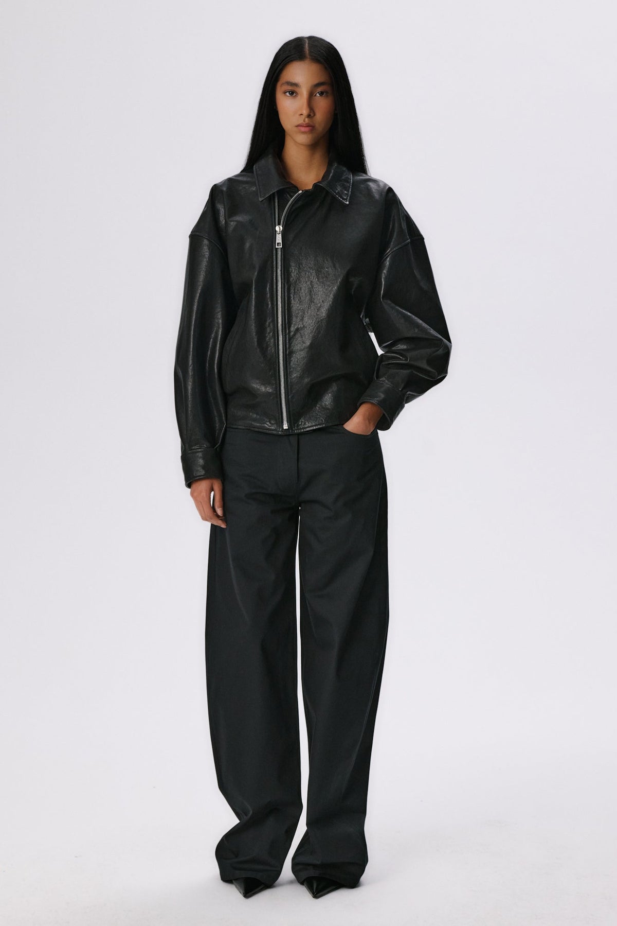 Ease Leather Bomber Jacket | Black