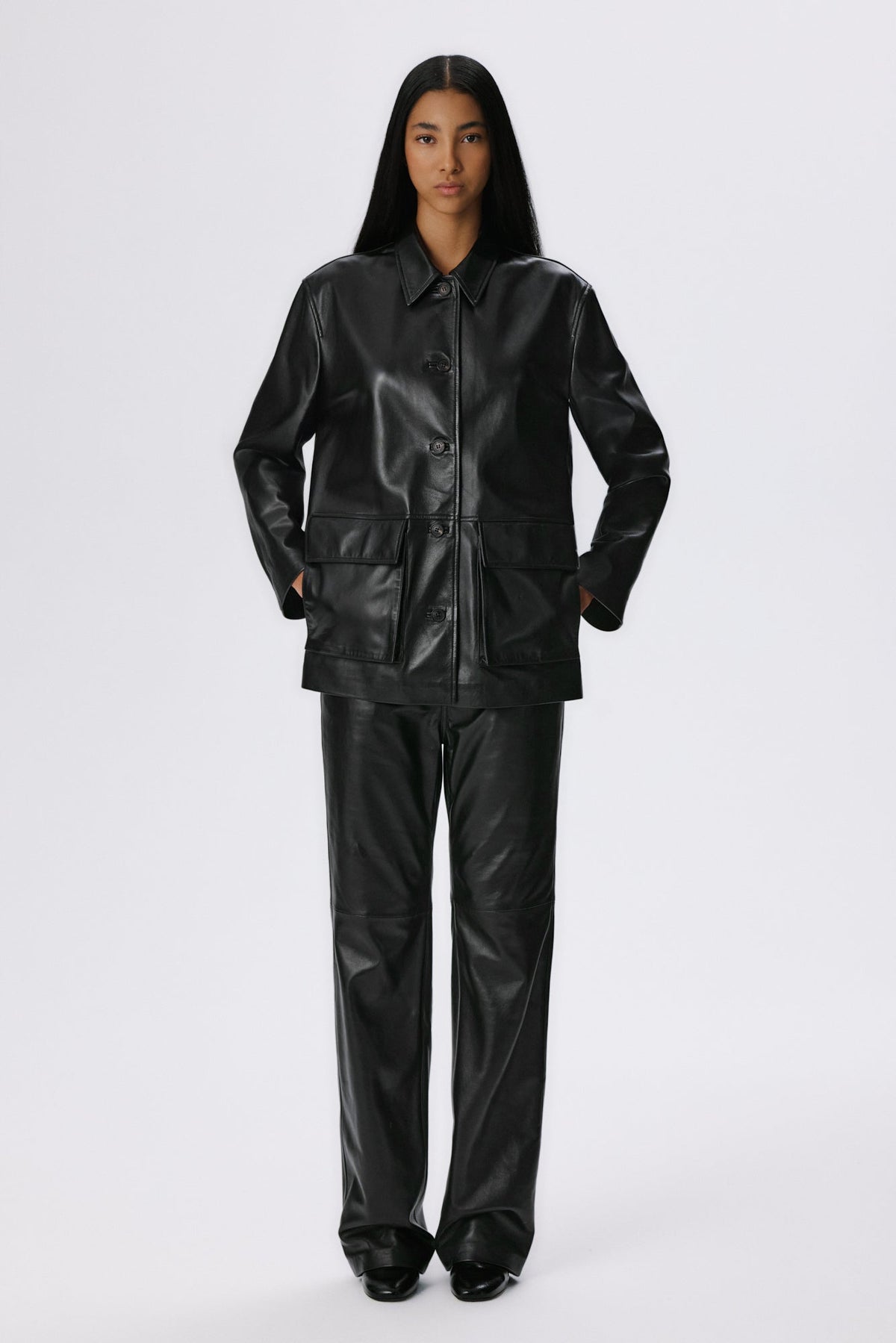 5 Pocket Straight Pants | Leather – Black