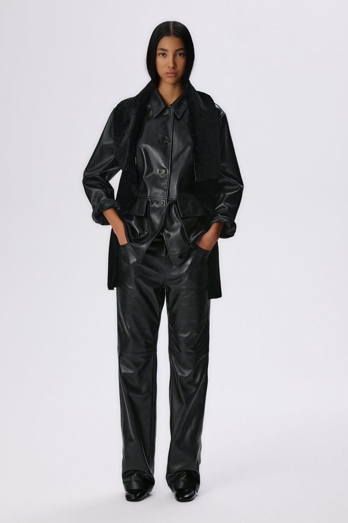 5 Pocket Straight Pants | Leather – Black