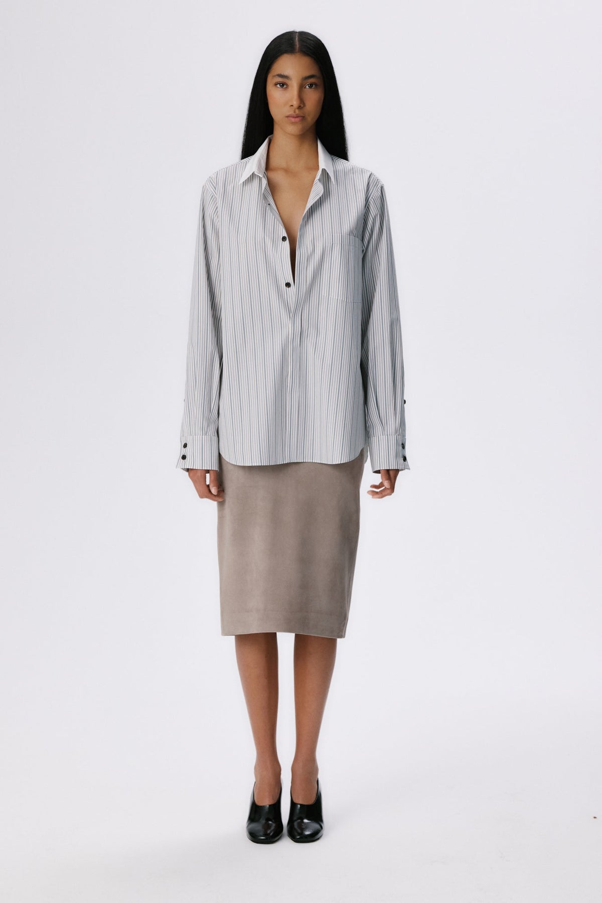 Tailored Shirt | Cotton Poplin – Beige Stripe