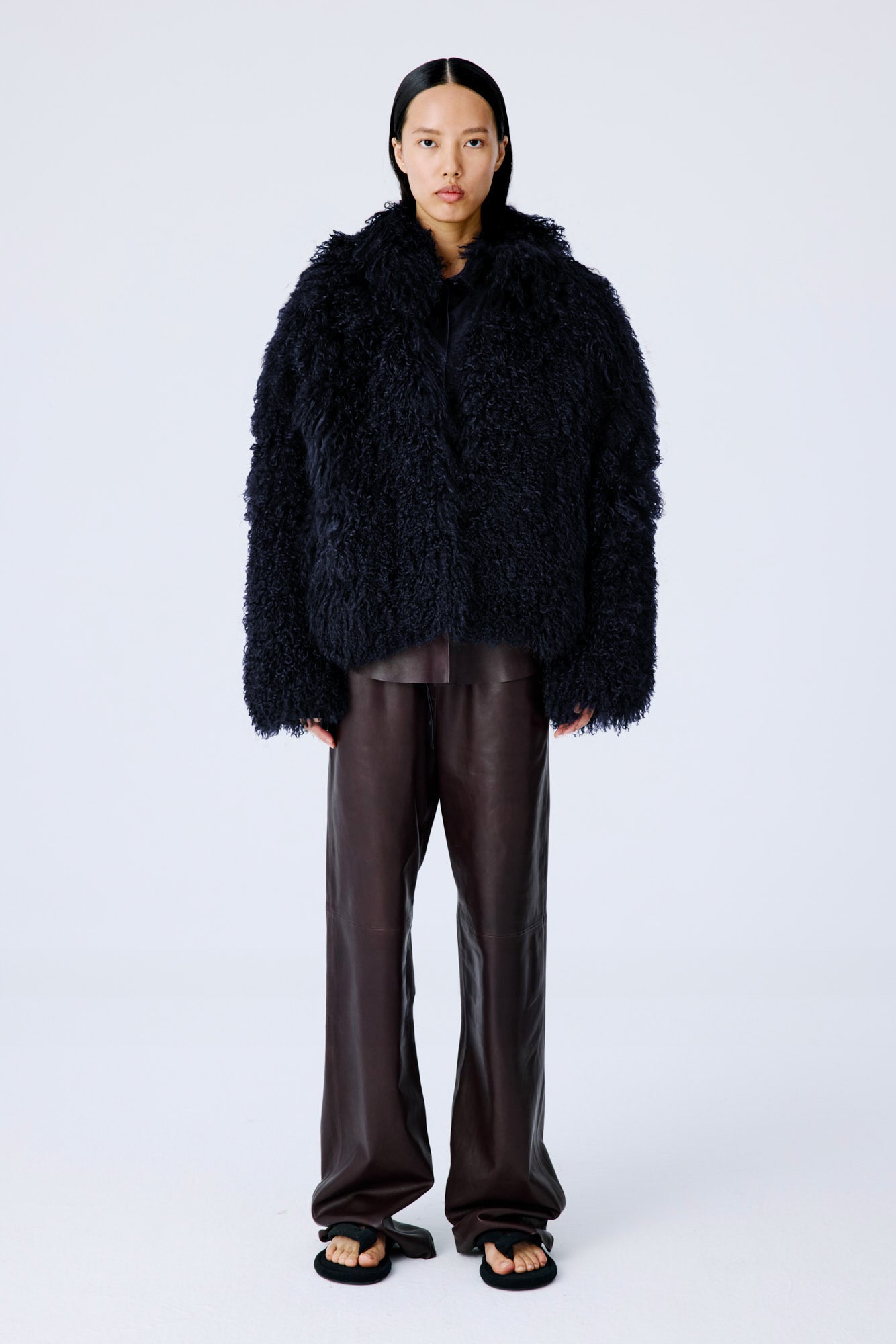 Shaggy Icon Mongolian Wool Coat - Navy