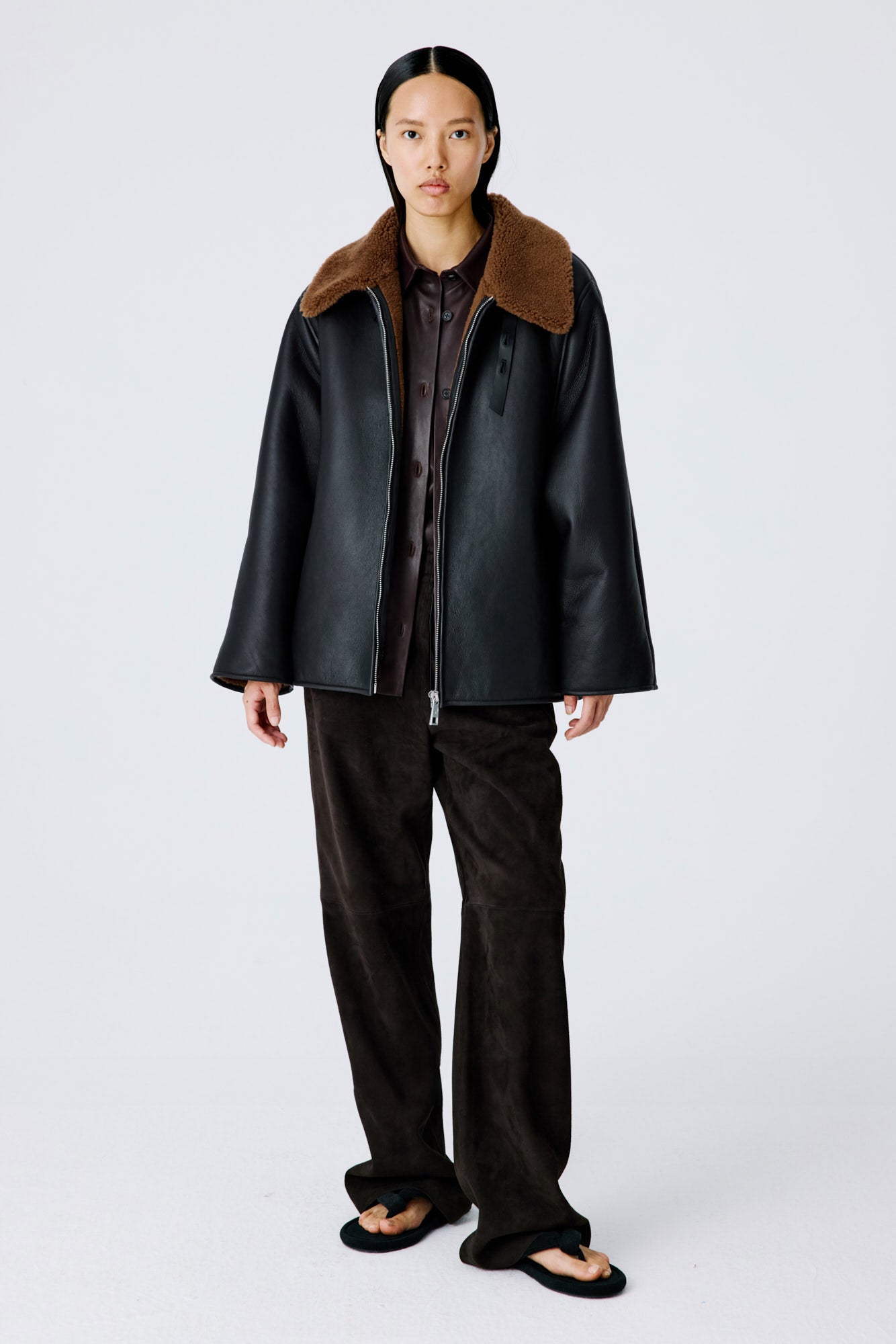 Scuba Midi Shearling Jacket - Dark Chocolate/Tobacco