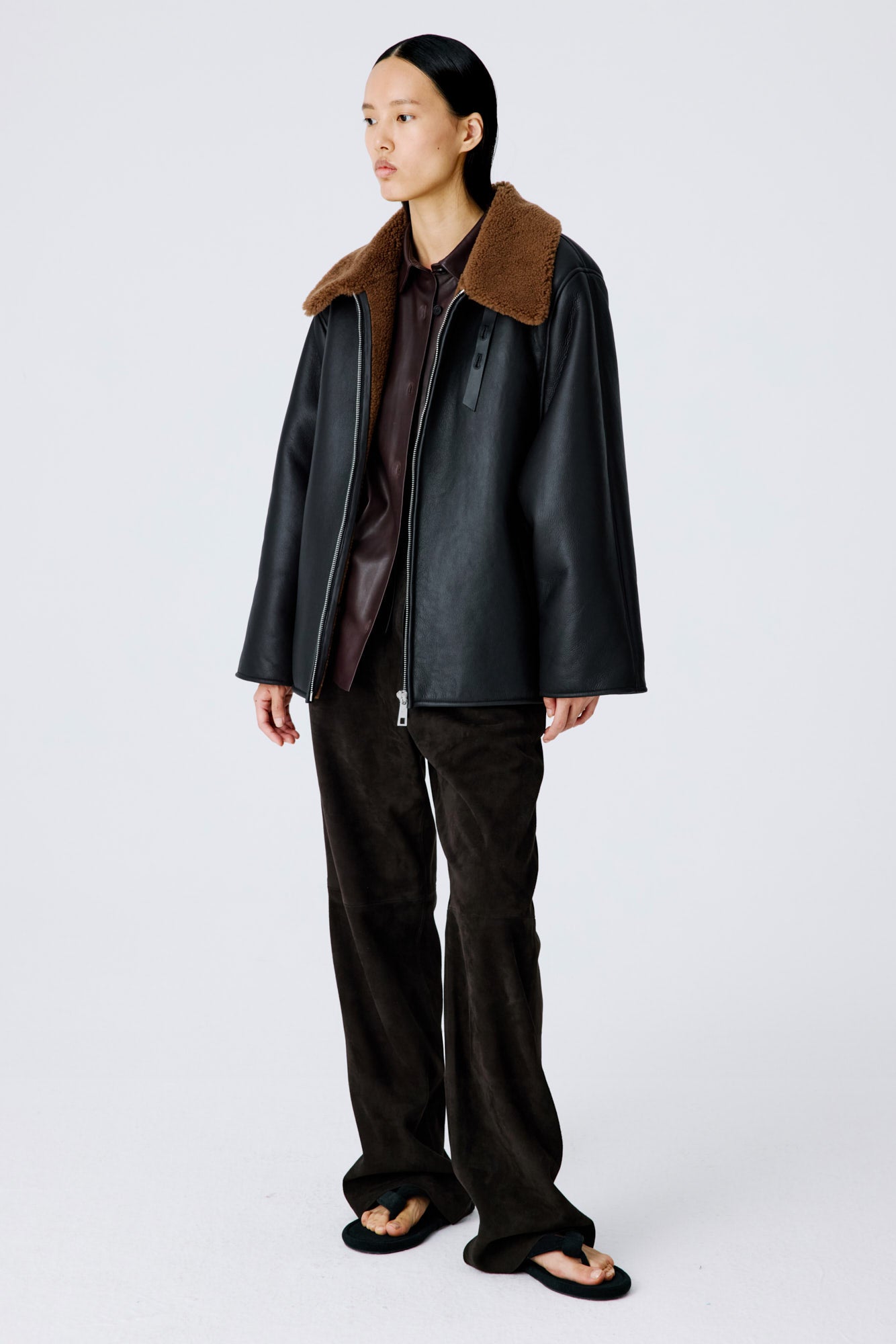 Scuba Midi Shearling Jacket - Dark Chocolate/Tobacco