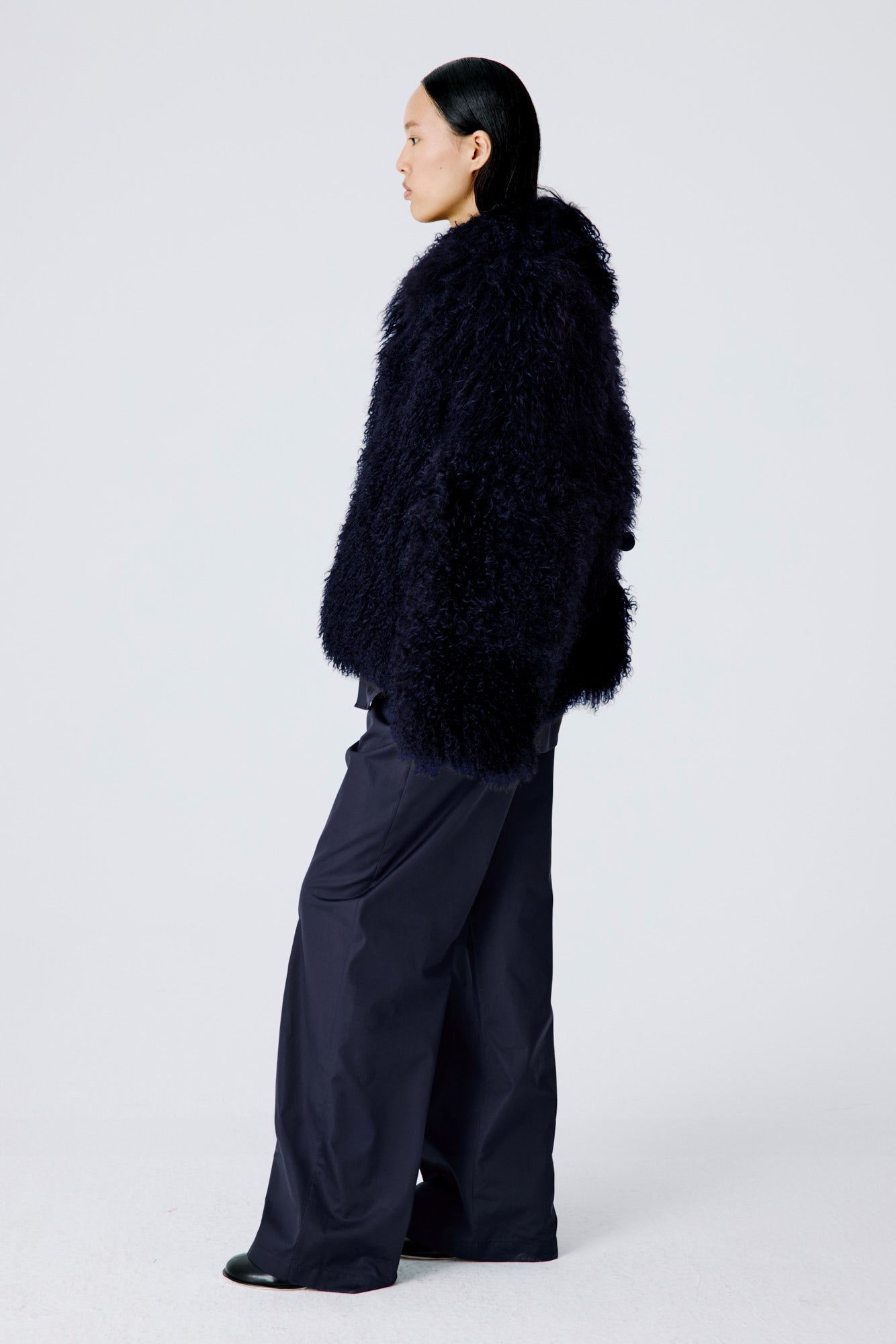 Shaggy Icon Mongolian Wool Coat - Navy