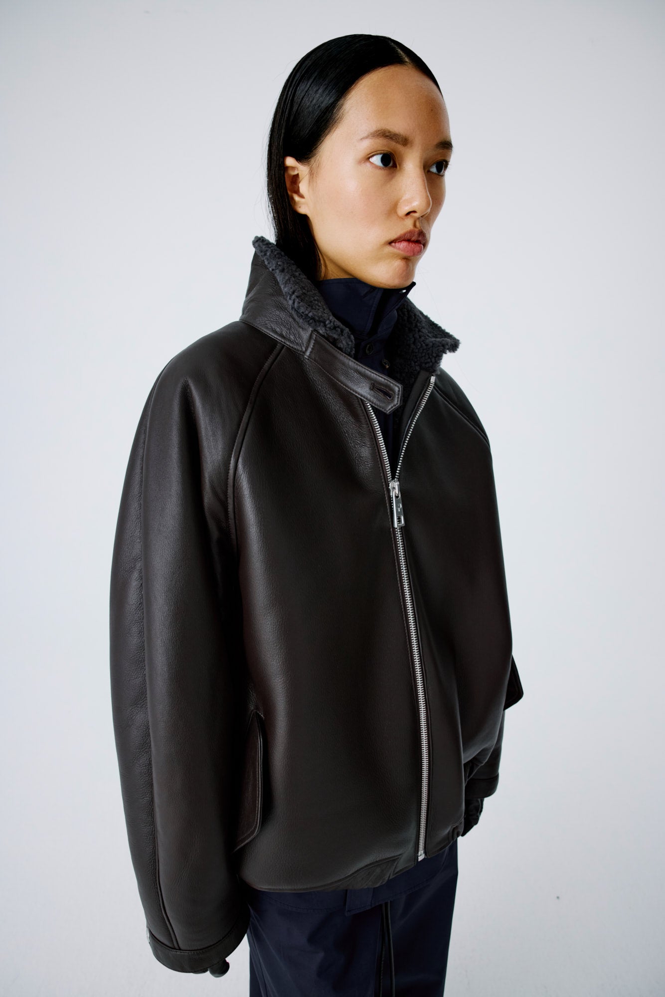 Whisper Shearling Jacket - Dark Brown/Grey