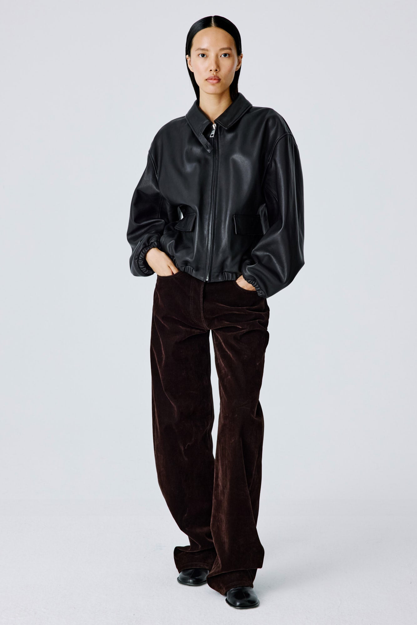 Soft Curve Barrel Pants - Chocolate Brown Ribbed Flock