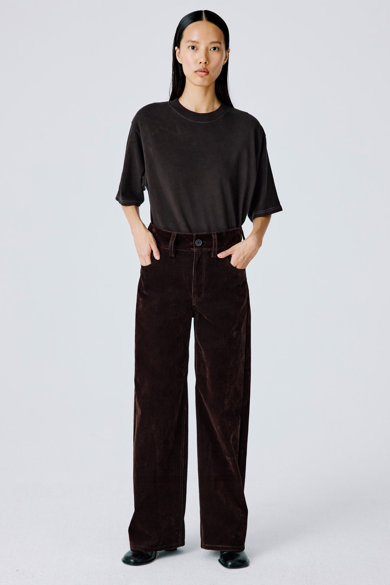Weekday Pants Chocolate Brown Ribbed Flock