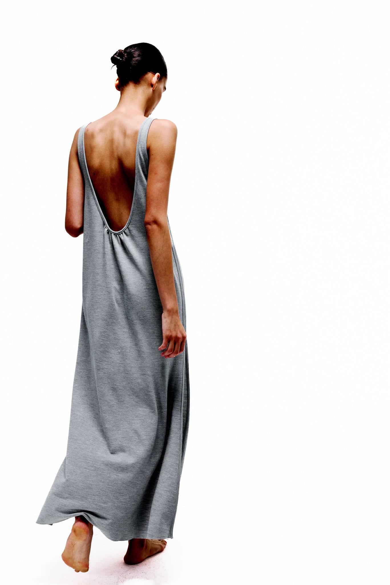 Silent Escape Dress in Cotton Piqué - Grey Melange