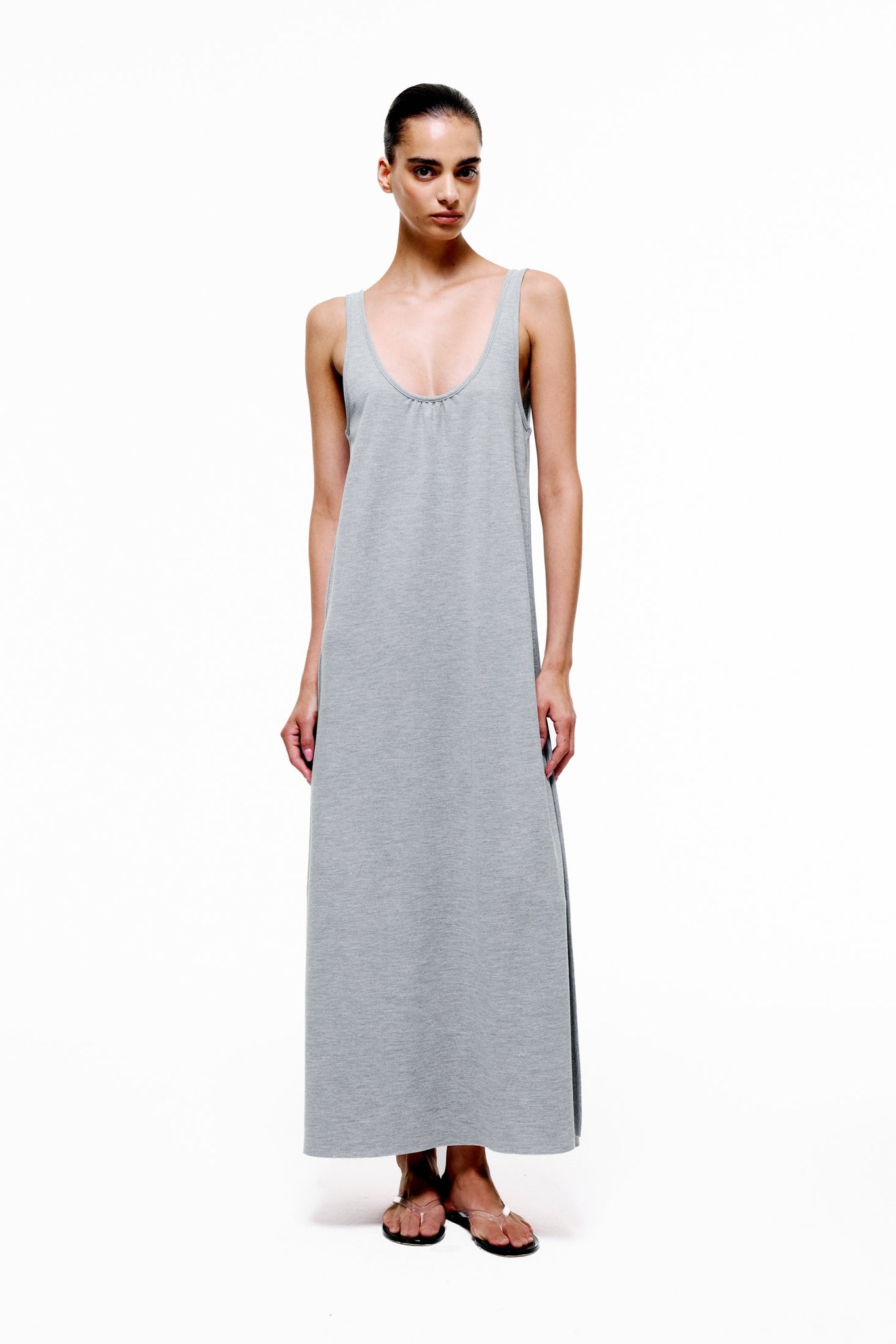 Silent Escape Dress in Cotton Piqué - Grey Melange