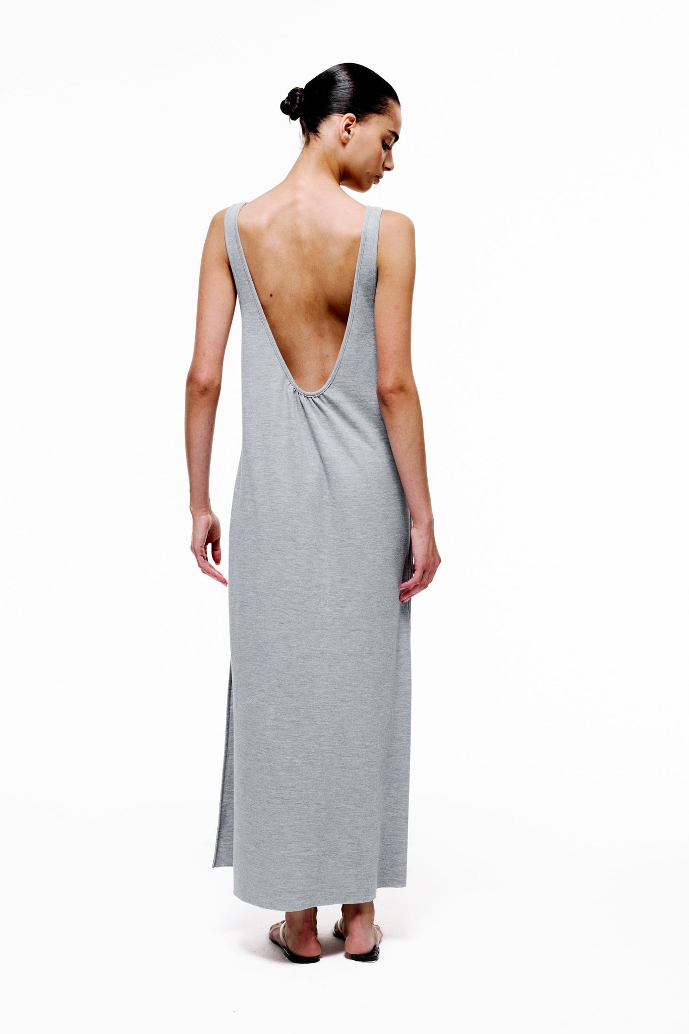 Silent Escape Dress in Cotton Piqué - Grey Melange