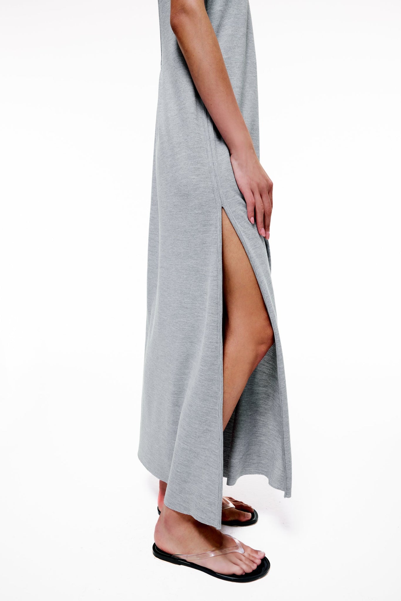 Silent Escape Dress in Cotton Piqué - Grey Melange