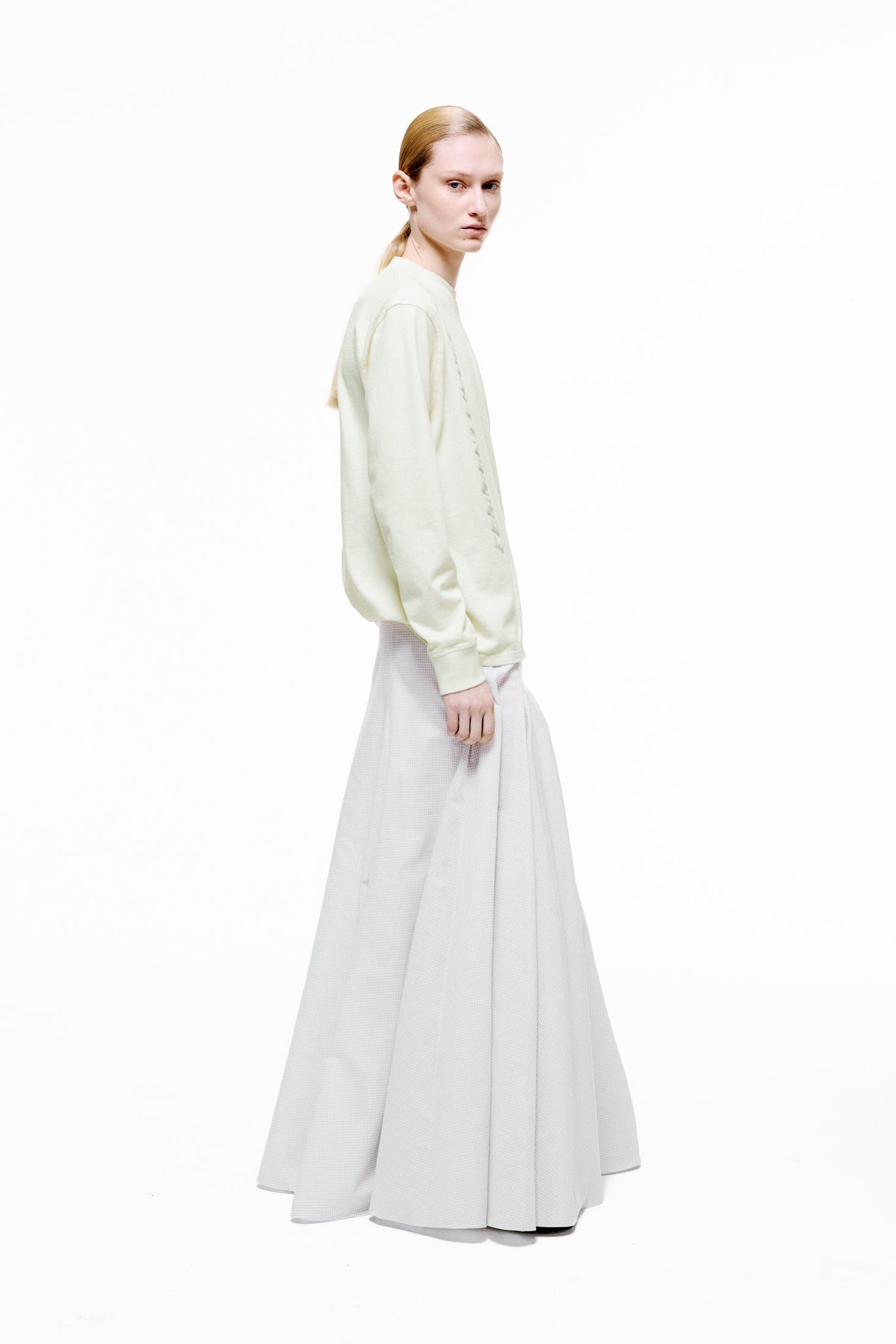 Echo Skirt in Cotton Poplin - Beige Gingham