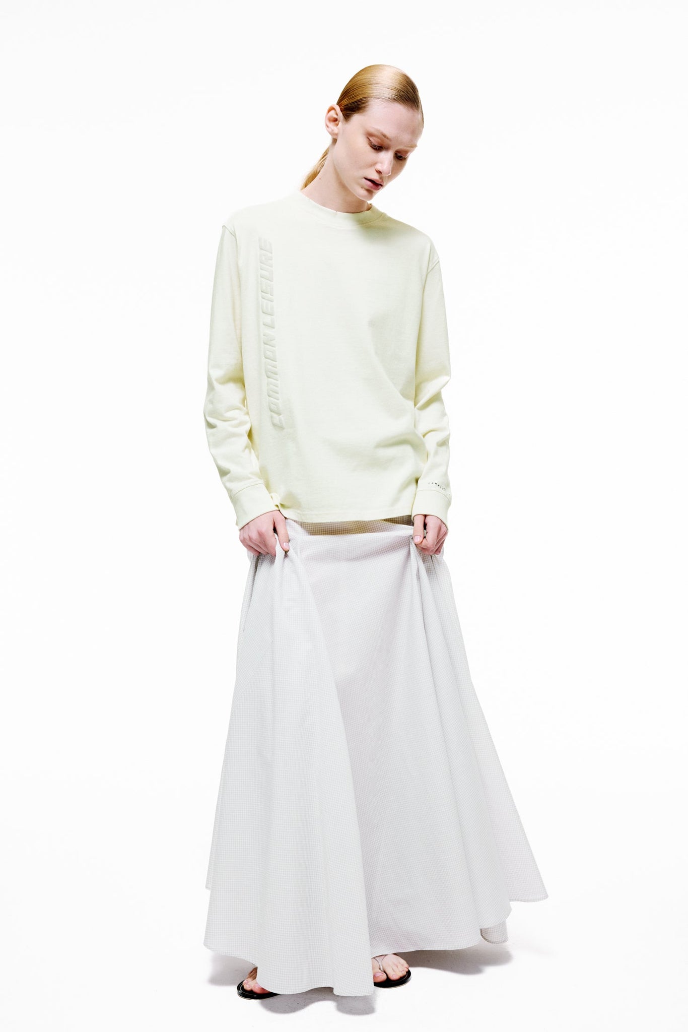 Echo Skirt in Cotton Poplin - Beige Gingham