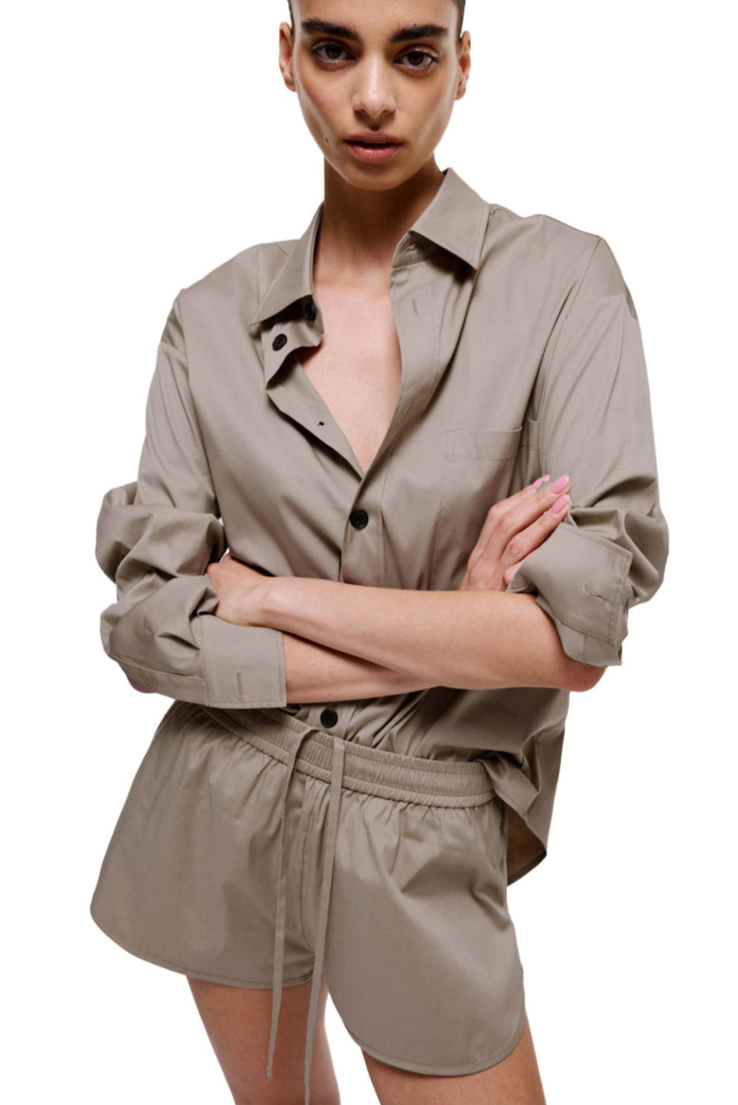 Speed Up Shorts in Cotton Poplin - Light Taupe