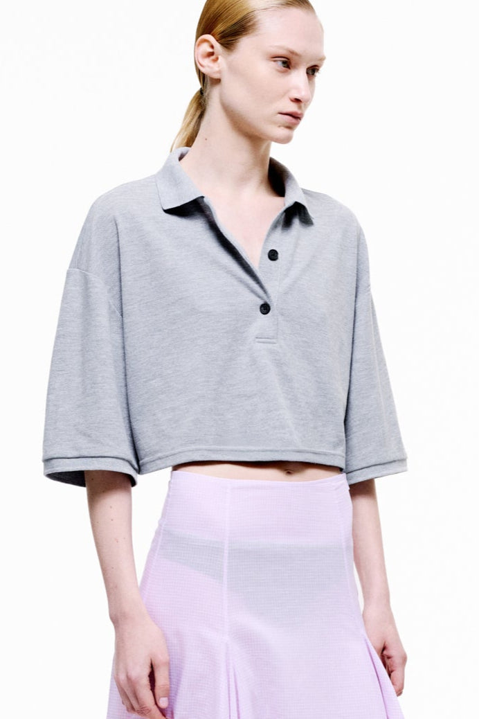 Waist-Length Cotton Piqué Polo Shirt - Grey Melange