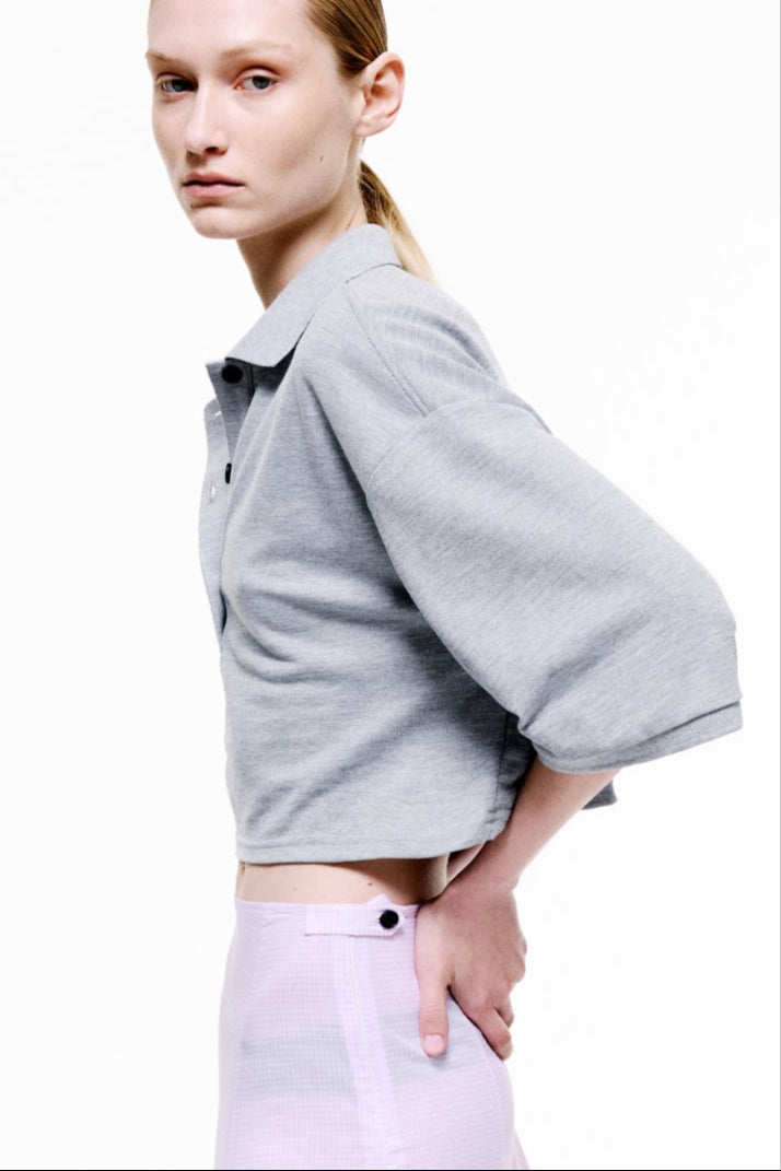 Waist-Length Cotton Piqué Polo Shirt - Grey Melange