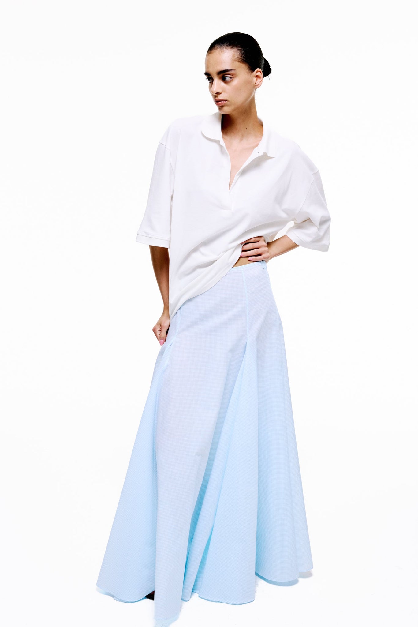 Echo Skirt in Cotton Poplin - Mediterranean Blue Gingham